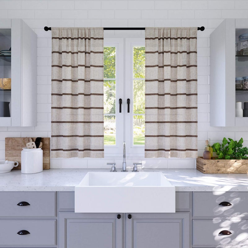 Clean Window Twill Stripe Anti-Dust Allergy/Pet Friendly Anti-Dust Sheer Cafe Curtain, 52" x 24, Mocha/Linen - Image 5